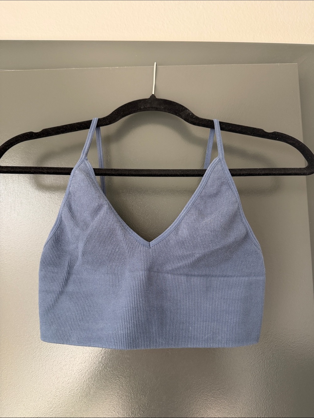 Washed Blue Ribbed V-Neck Bralette